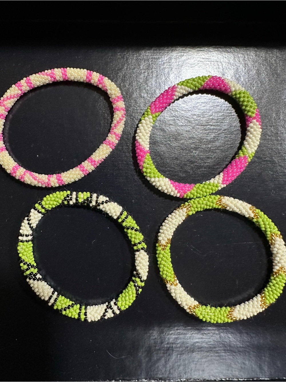 Handmade Beaded NepalWomen’s Bracelet - Pink, Green & White